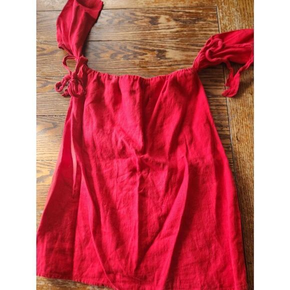 Reformation Carlita red off the shoulder tie Dress sz Medium - Picture 1 of 3